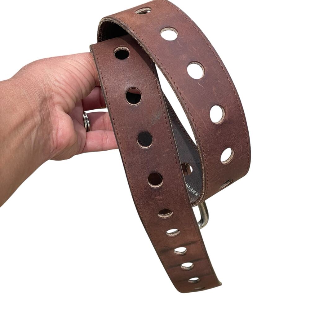 Vintage 1990’s Punched Hole Brown Leather Belt Women 35" Length The Buckle